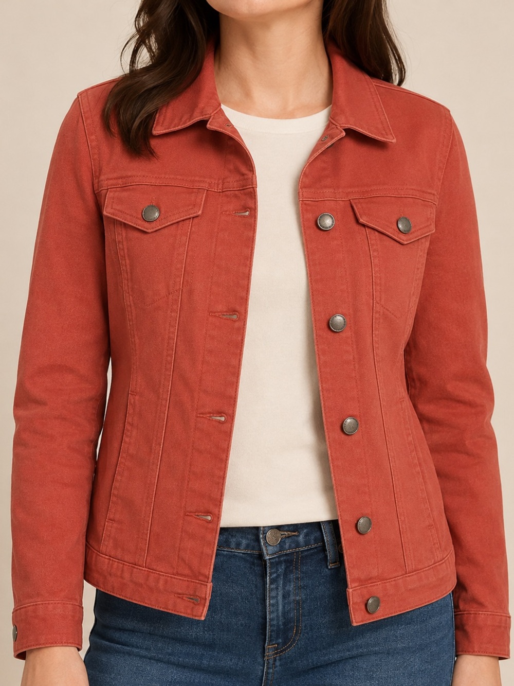 🪸 Charter Club Women’s Medium Coral Salmon Stretch Denim Western Coastal Jacket